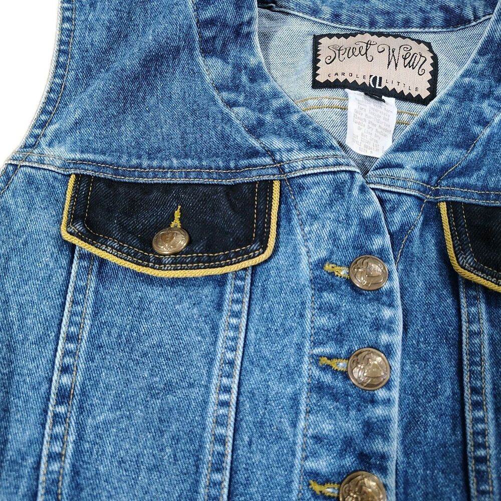 Vintage Street Wear Cropped Jean Vest Medium USA Made Two Tone Western Denim - Picture 3 of 8